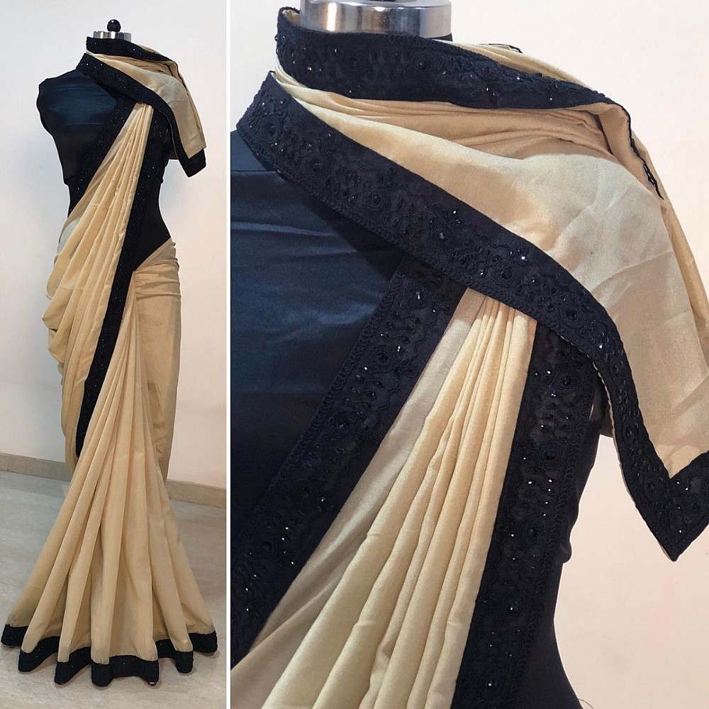beige vichitra silk glamorous partywear saree