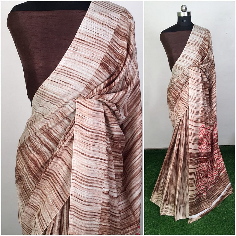 brown monolisha cotton printed saree
