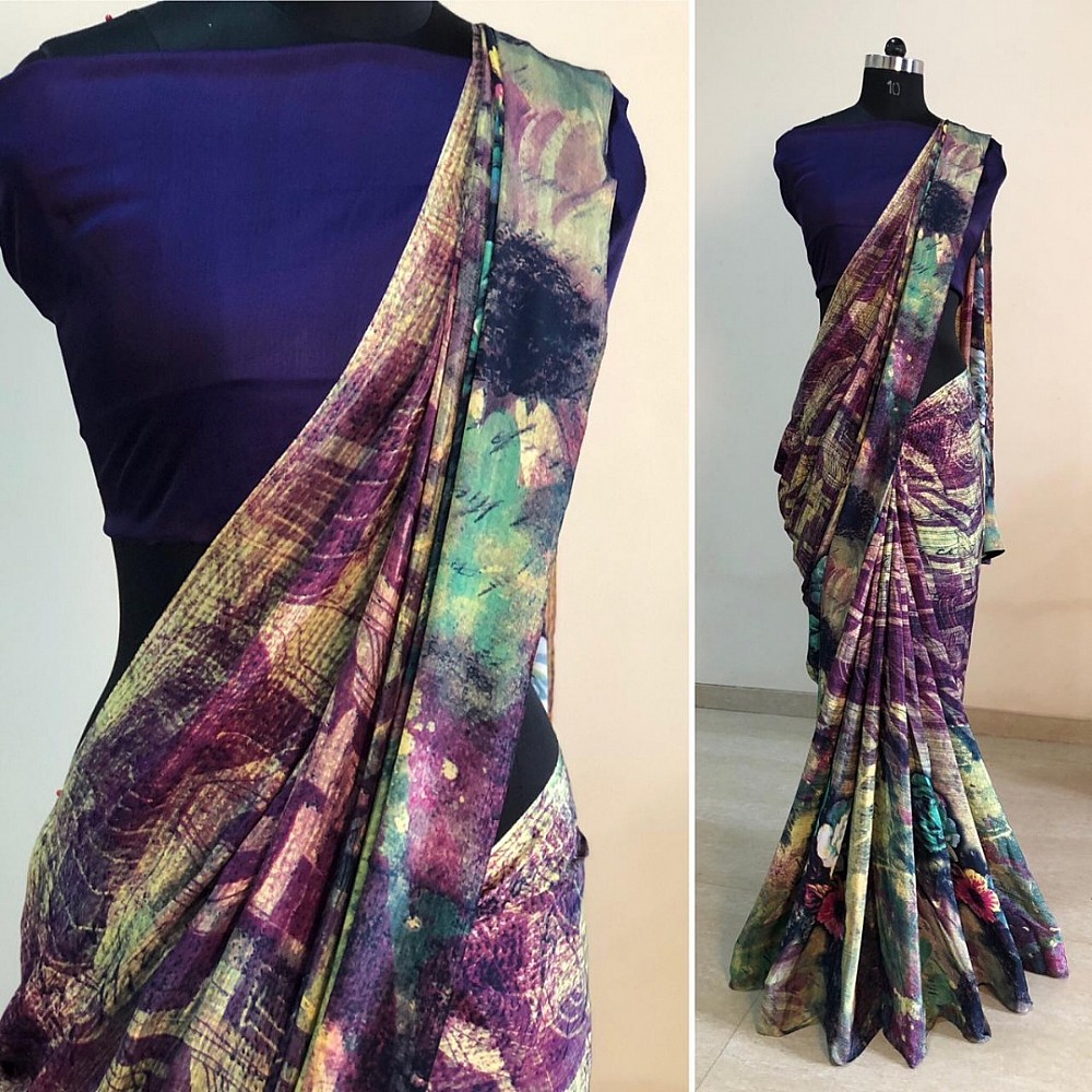 Crap silk multicolor printed casual saree