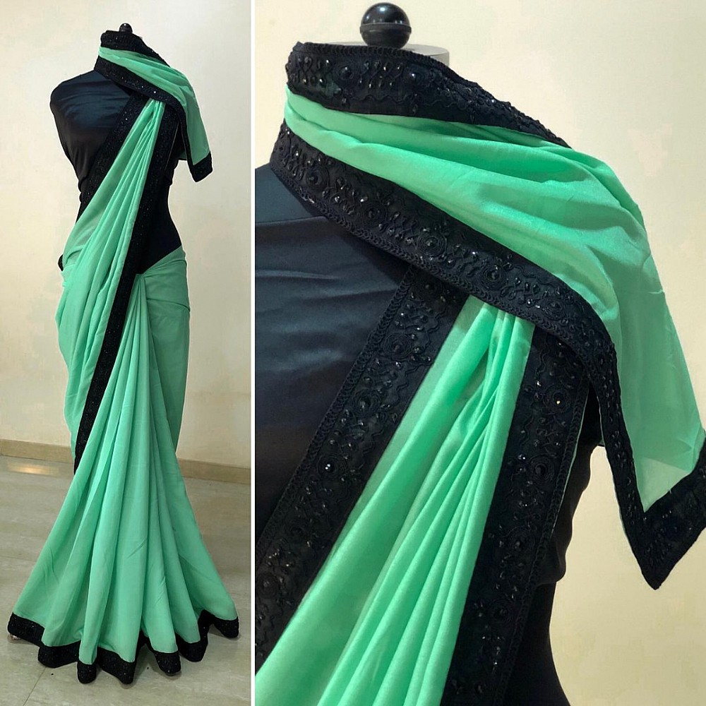 Light green vichitra silk glamorous partywear saree