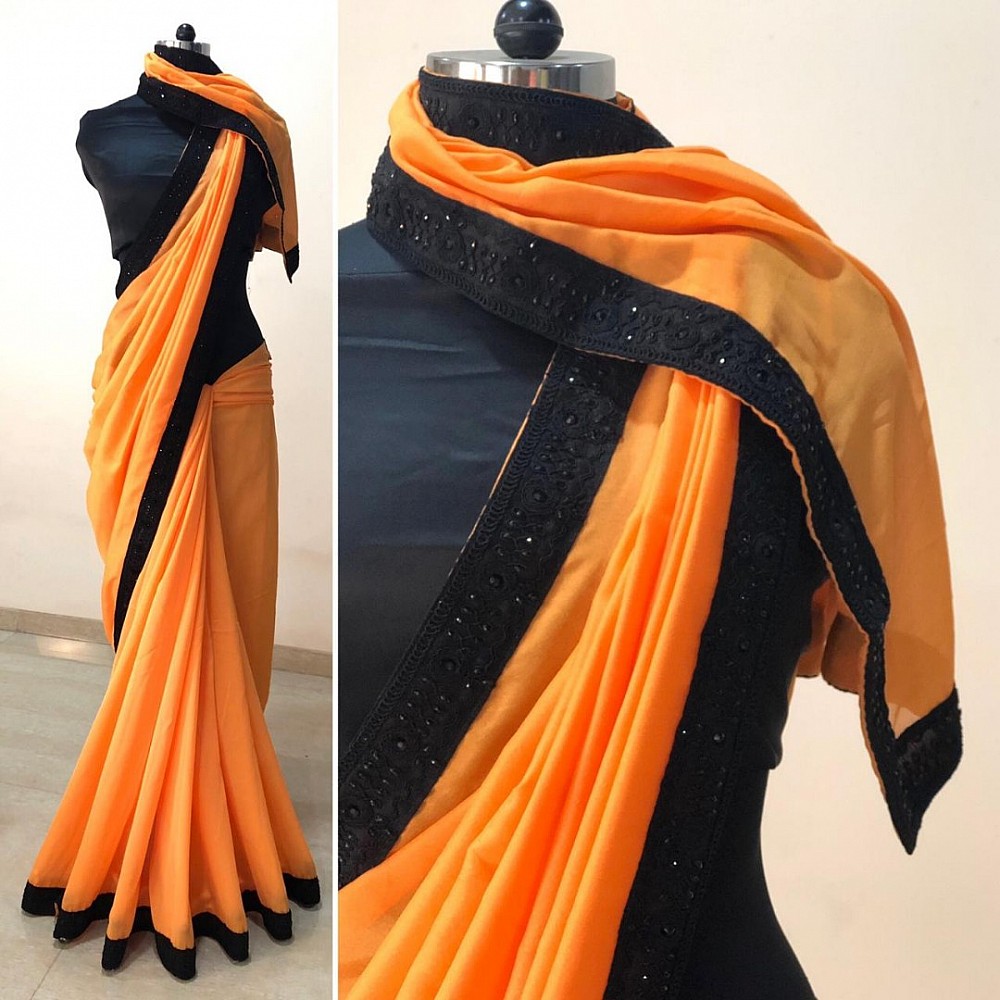 Orange vichitra silk glamorous partywear saree