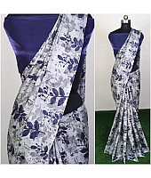 white monolisha cotton blue printed saree