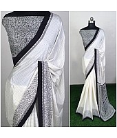 white silk crape printed saree