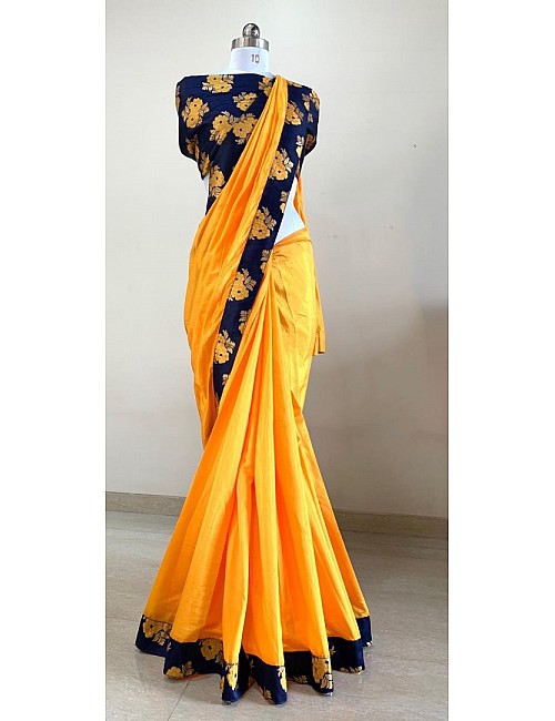 Yellow sana silk beautiful plain saree