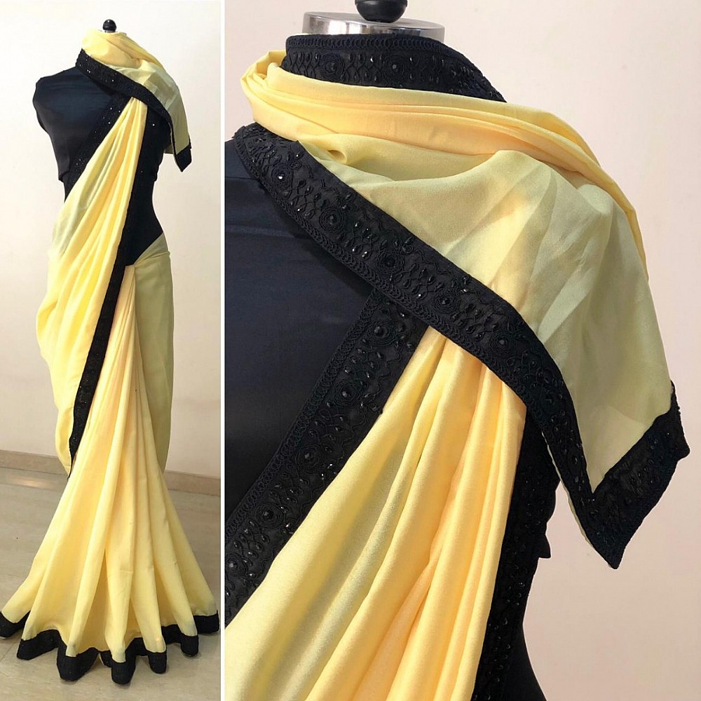 Yellow vichitra silk glamorous partywear saree