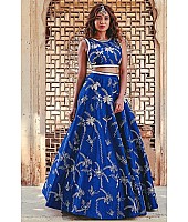 Blue malbari silk heavy embroidered designer wedding lehenga