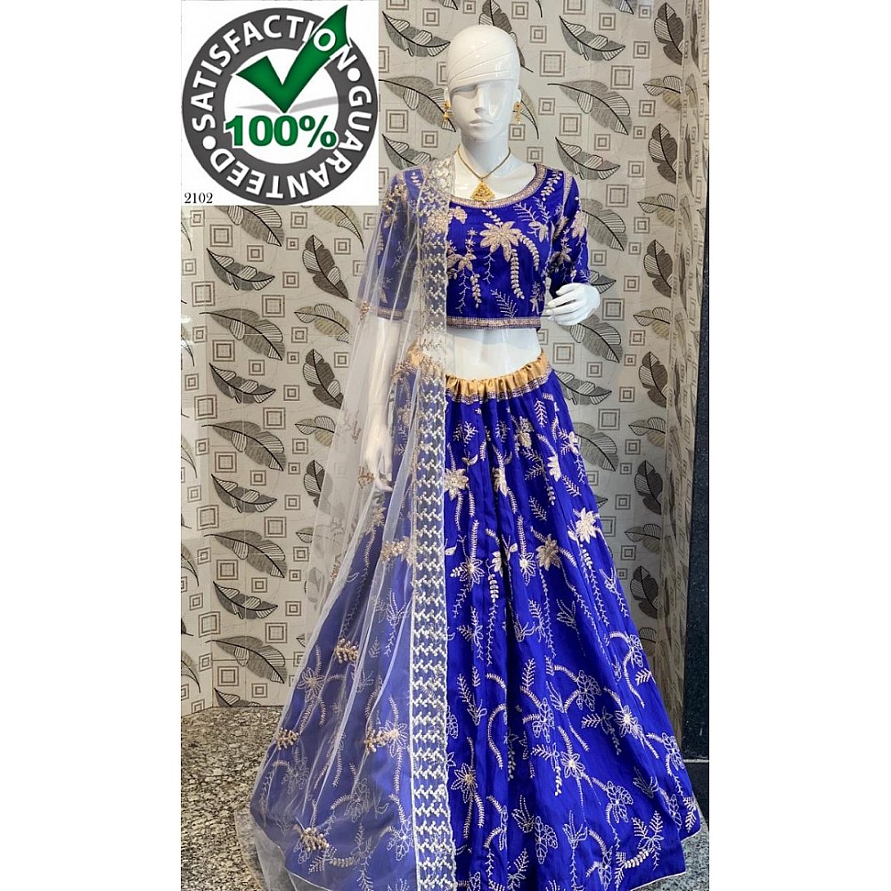 Blue malbari silk heavy embroidered designer wedding lehenga