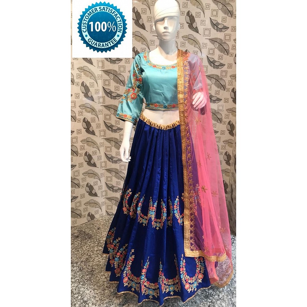Blue silk embroidered navratri festival wear lehenga choli