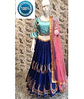 Blue silk embroidered navratri festival wear lehenga choli