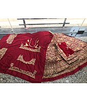 Designer heavy embroidered maroon malai satin bridal lehenga