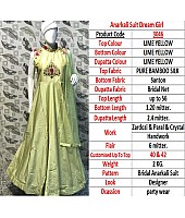 lime yellow bamboo silk jardoshi pearl and crystal handwork partywear gown