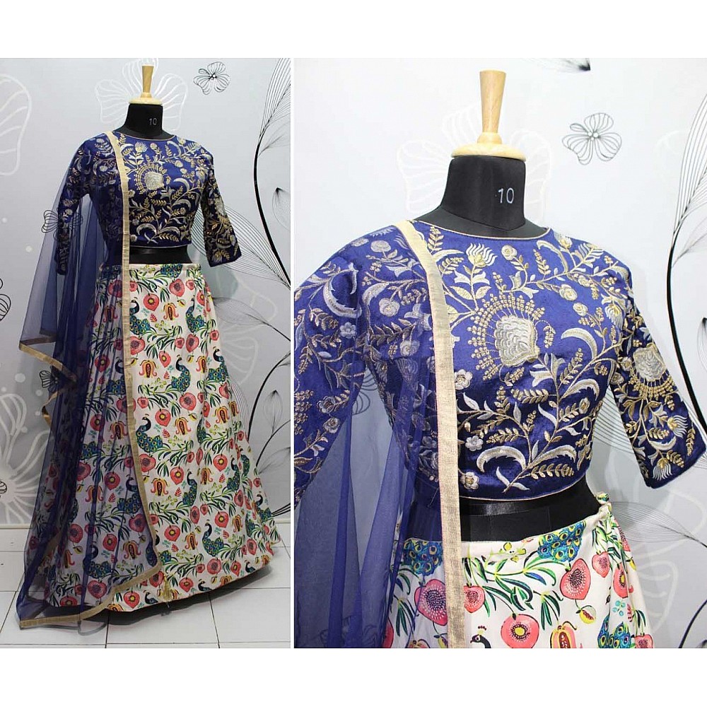multicolor digital printed silk festival wear lehenga
