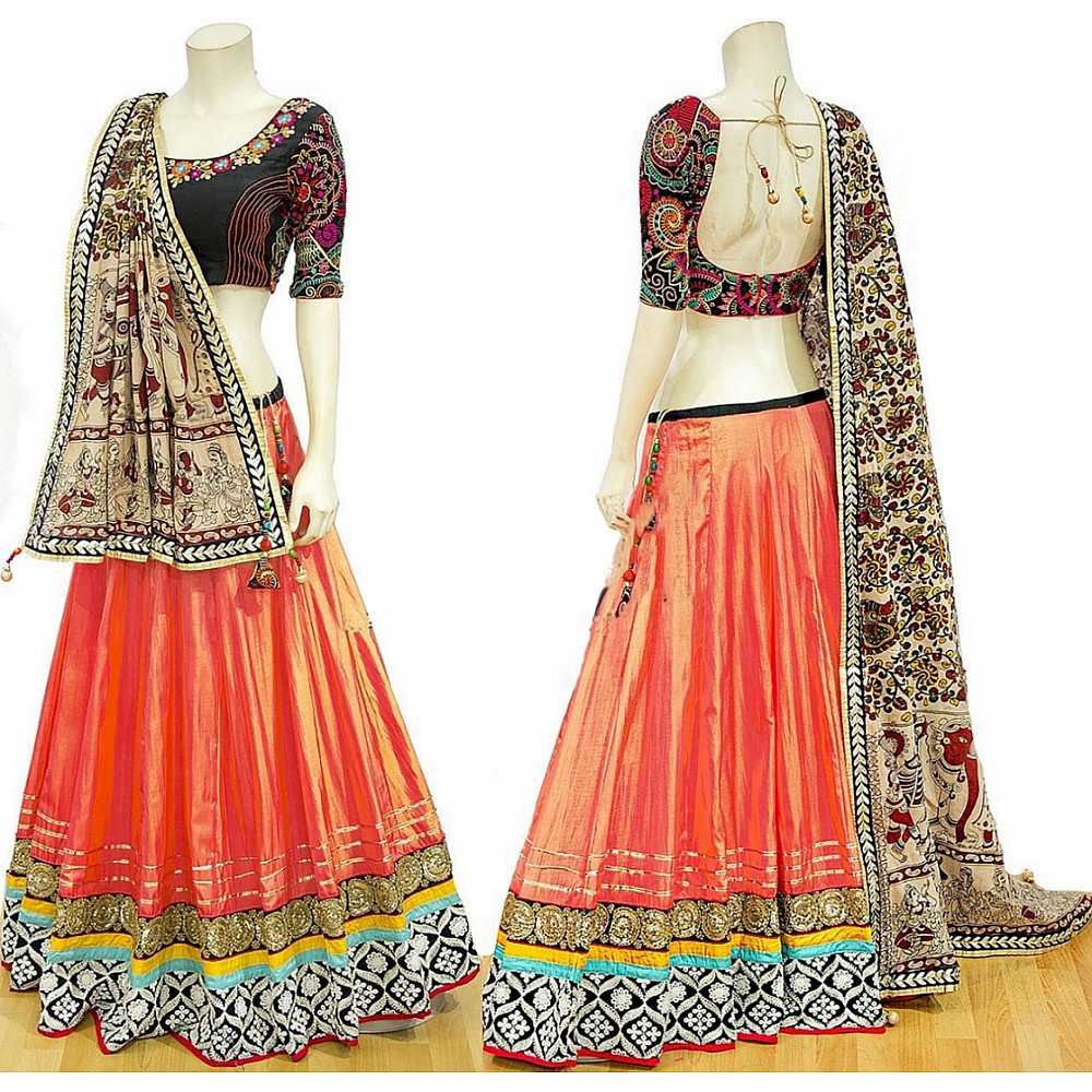 Navratri Lehenga Chaniya Choli : Orange bride banarasi silk ...