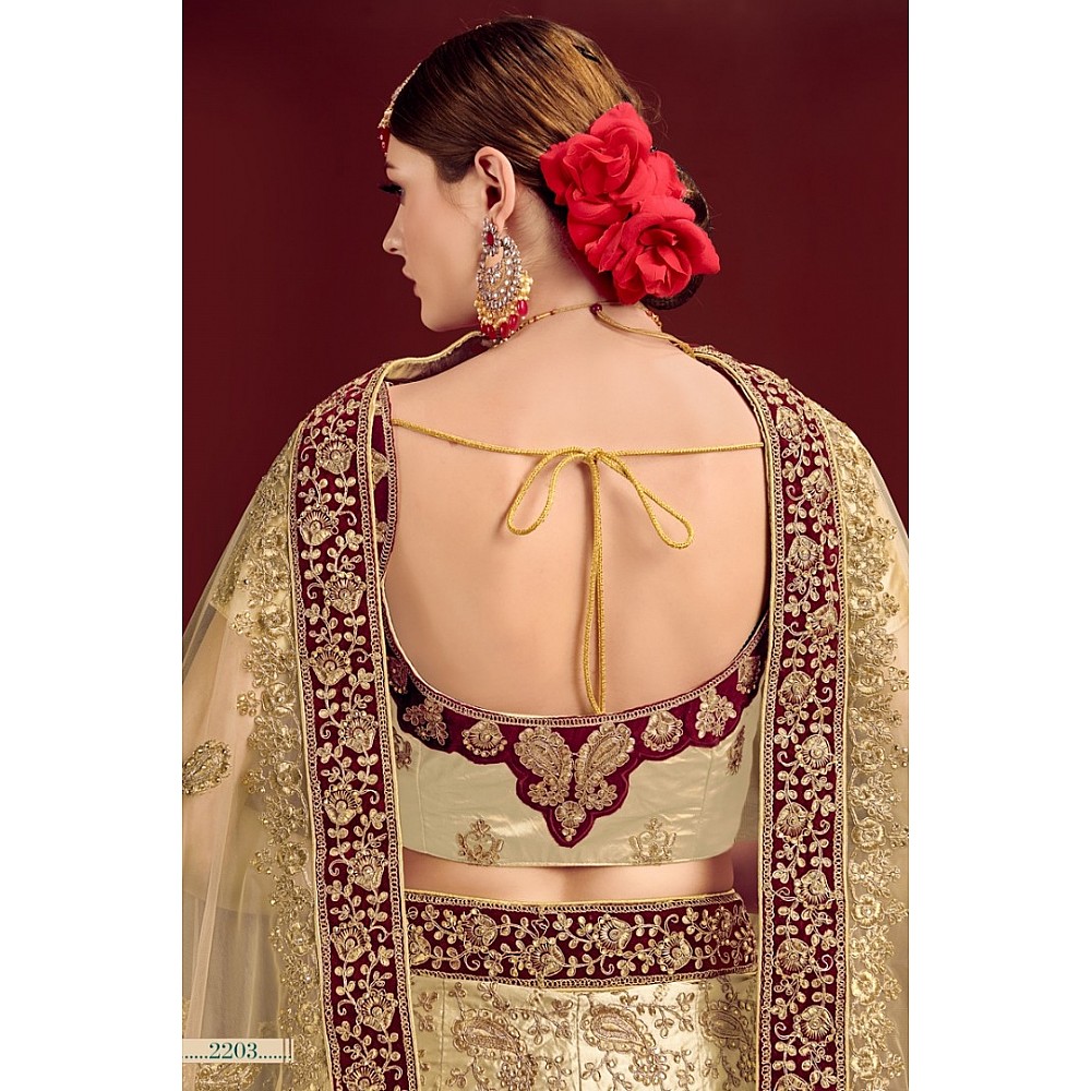 Beige heavy designer embroidered bridal lehenga choli