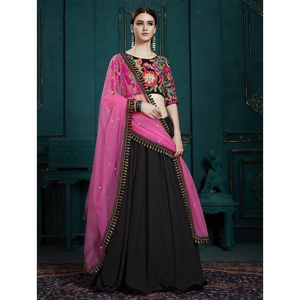 Black georgette ruffle lehenga with embroidered blouse
