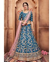 Blue art silk heavy embroidered bridal lehenga choli