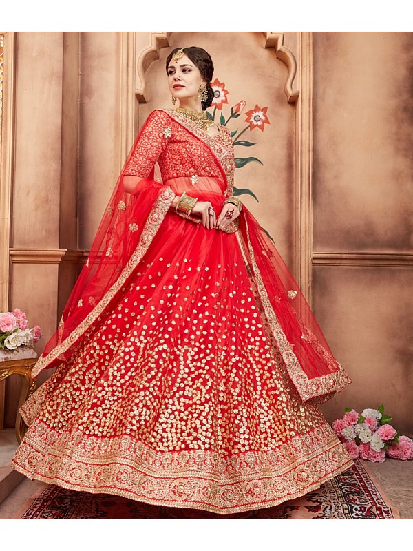 Af 898 Designer Silk With Heavy Embroidered Red Wedding Bridal Lehenga  Collection At Wholesale Rate