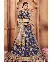 Navy blue art silk heavy embroidered bridal lehenga choli