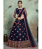 Navy blue soft net thread and sequence worked lehenga choli
