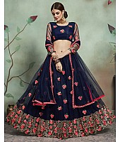 Navy blue soft net thread and sequence worked lehenga choli