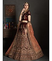 maroon pure velvet designer heavy embroidered bridal lehenga