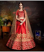 red satin heavy embroidered bridal wedding lehenga