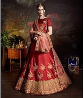 red satin heavy embroidered wedding lehenga choli
