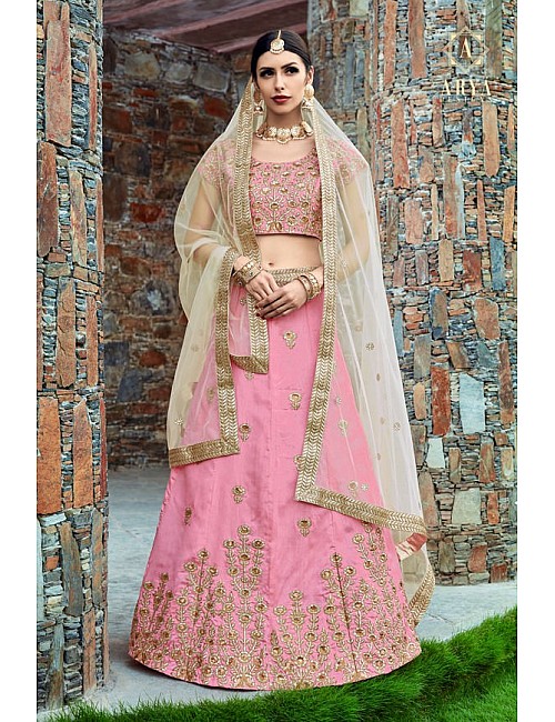 baby pink art silk embroidered wedding lehenga choli