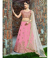baby pink art silk embroidered wedding lehenga choli