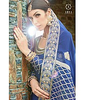 blue art silk embroidered wedding gown with dupatta