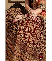 Maroon pure velvet designer heavy embroidered bridal lehenga
