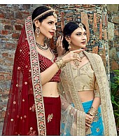 maroon velvet silk heavy embroidered bridal lehenga