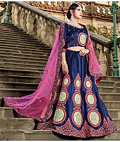 Navy blue pure satin heavy embroidered designer wedding lehengha