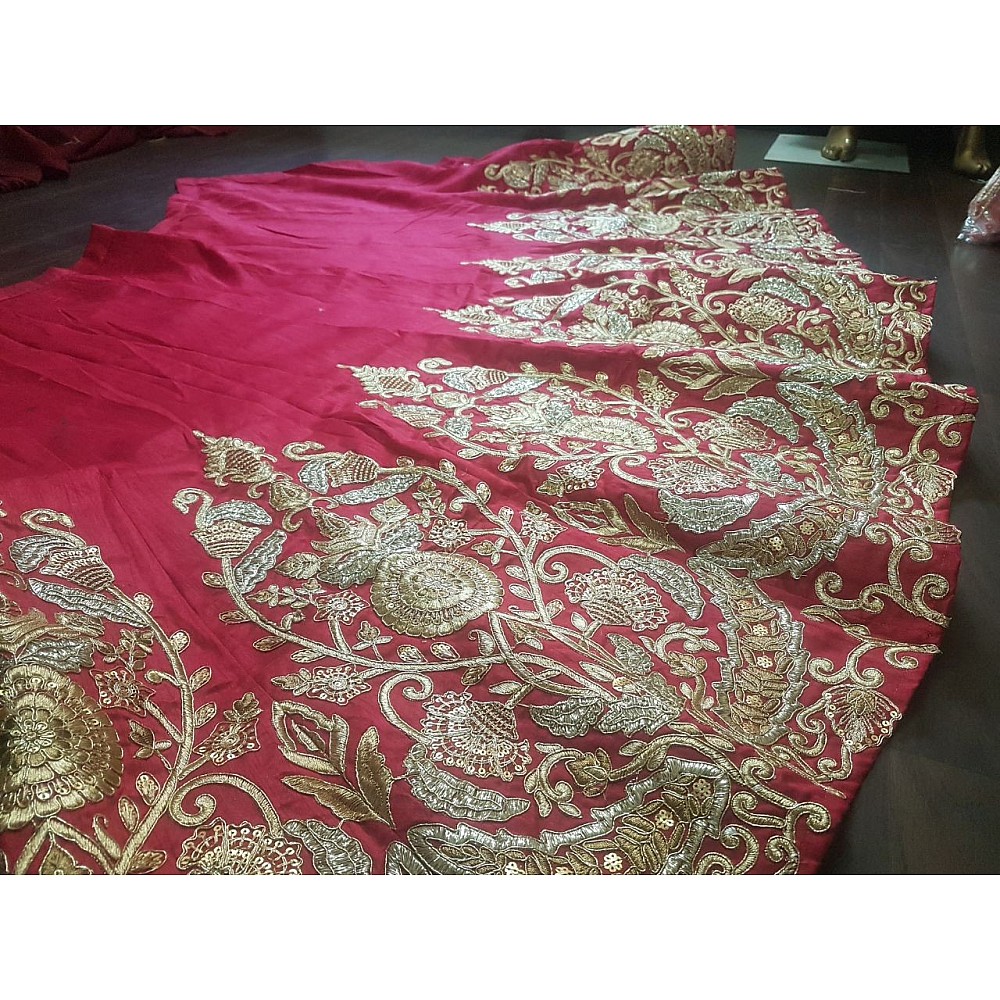 Red art silk embroidered wedding lehenga