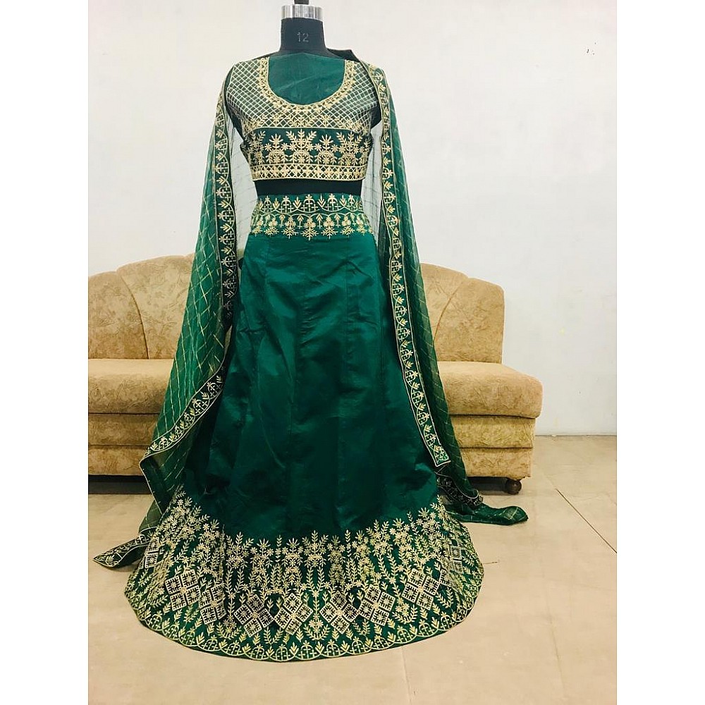 green soft tapeta silk heavy embroidered wedding lehenga choli