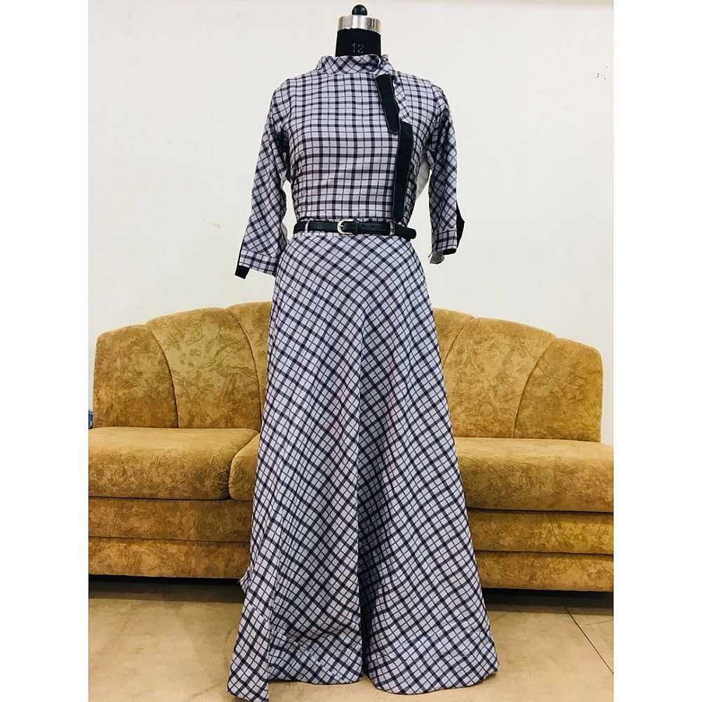 printed cotton silk long casual kurtie with belt