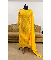 Yellow heavy georgette sequence work designer salwar suit