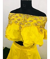 Yellow tapeta silk crop top lehenga