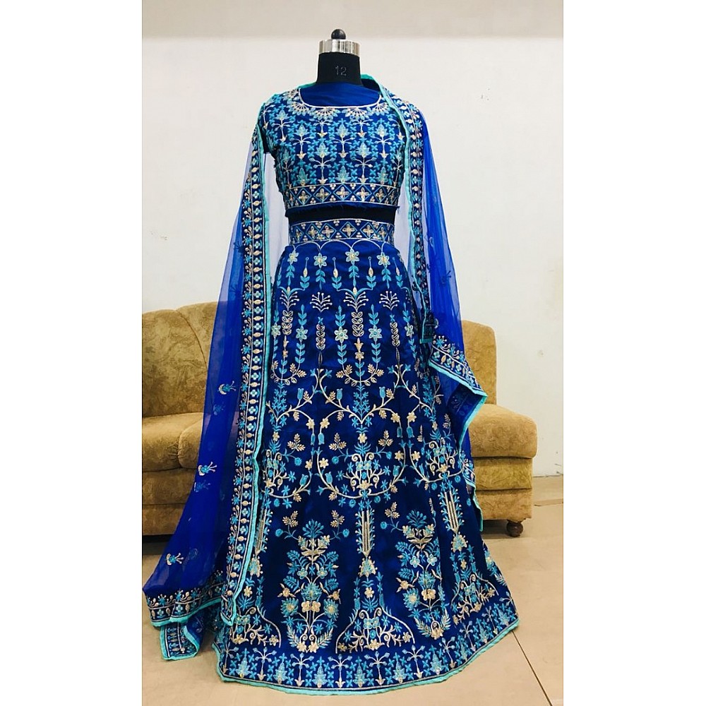 Blue tapeta silk heavy embroidered wedding lehenga