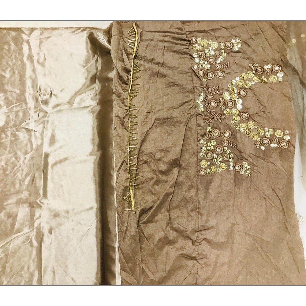brown mono net embroidered ceremonial saree