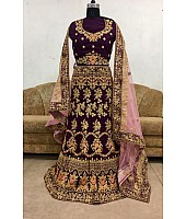 Dark purple banglori silk heavy embroidered bridal lehenga