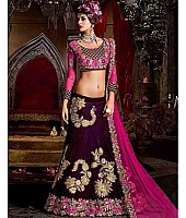 dark purple velvet heavy embroidered designer wedding lehenga