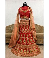 Dark red banglori silk heavy embroidered bridal lehenga