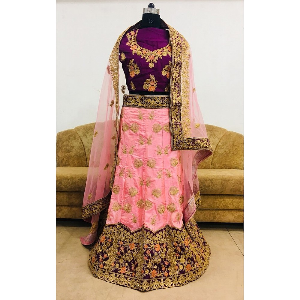Designer heavy embroidered pink bridal lehenga