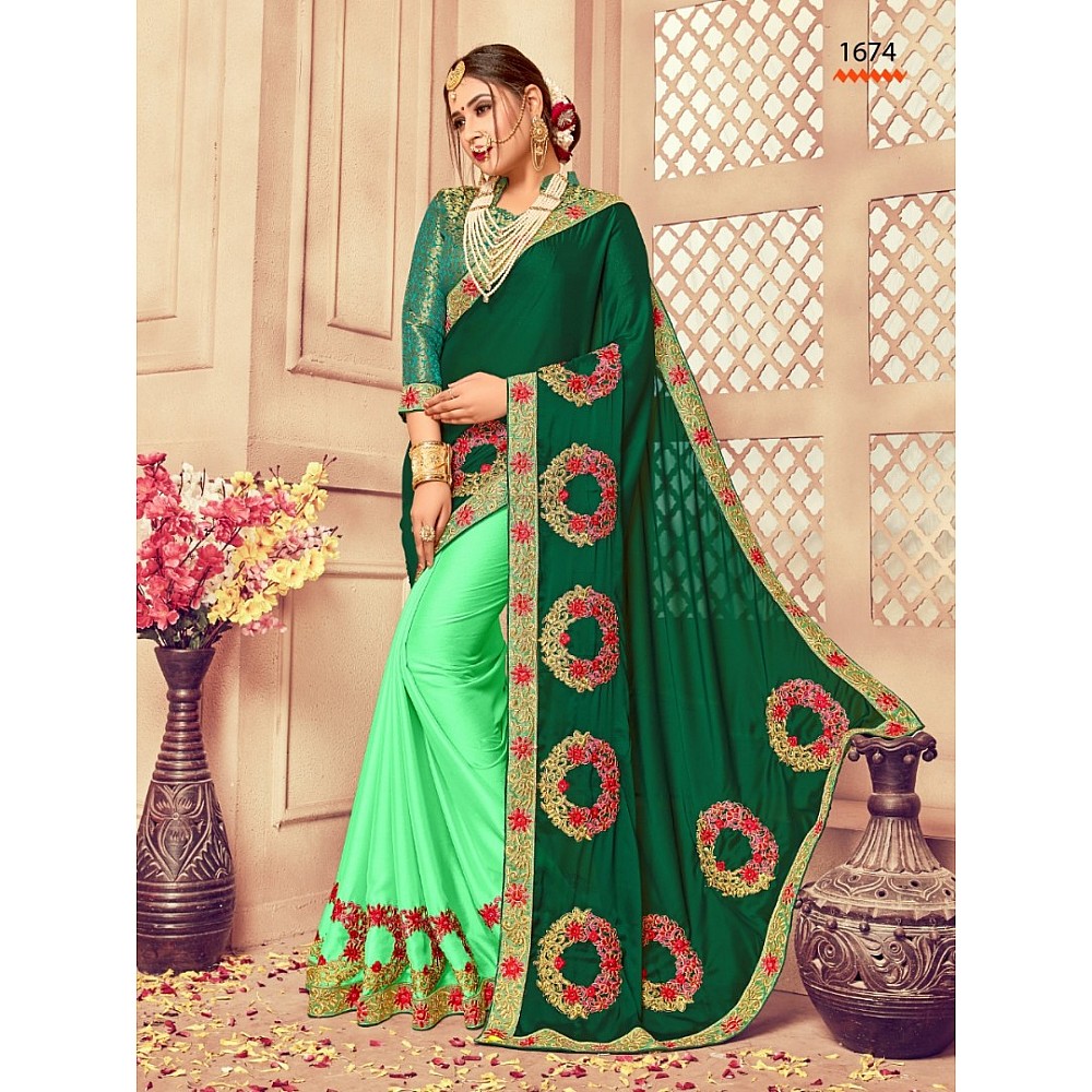 green rangoli silk heavy embroidered designer wedding saree