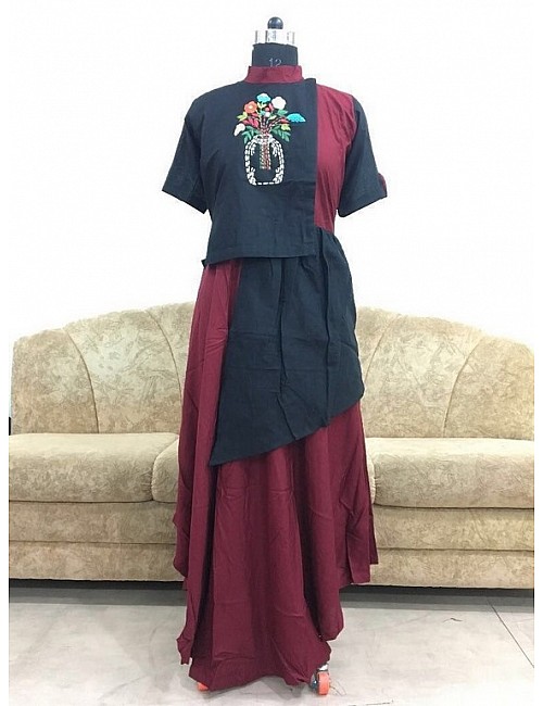 Heavy rayon cotton stylist black and maroon kurti