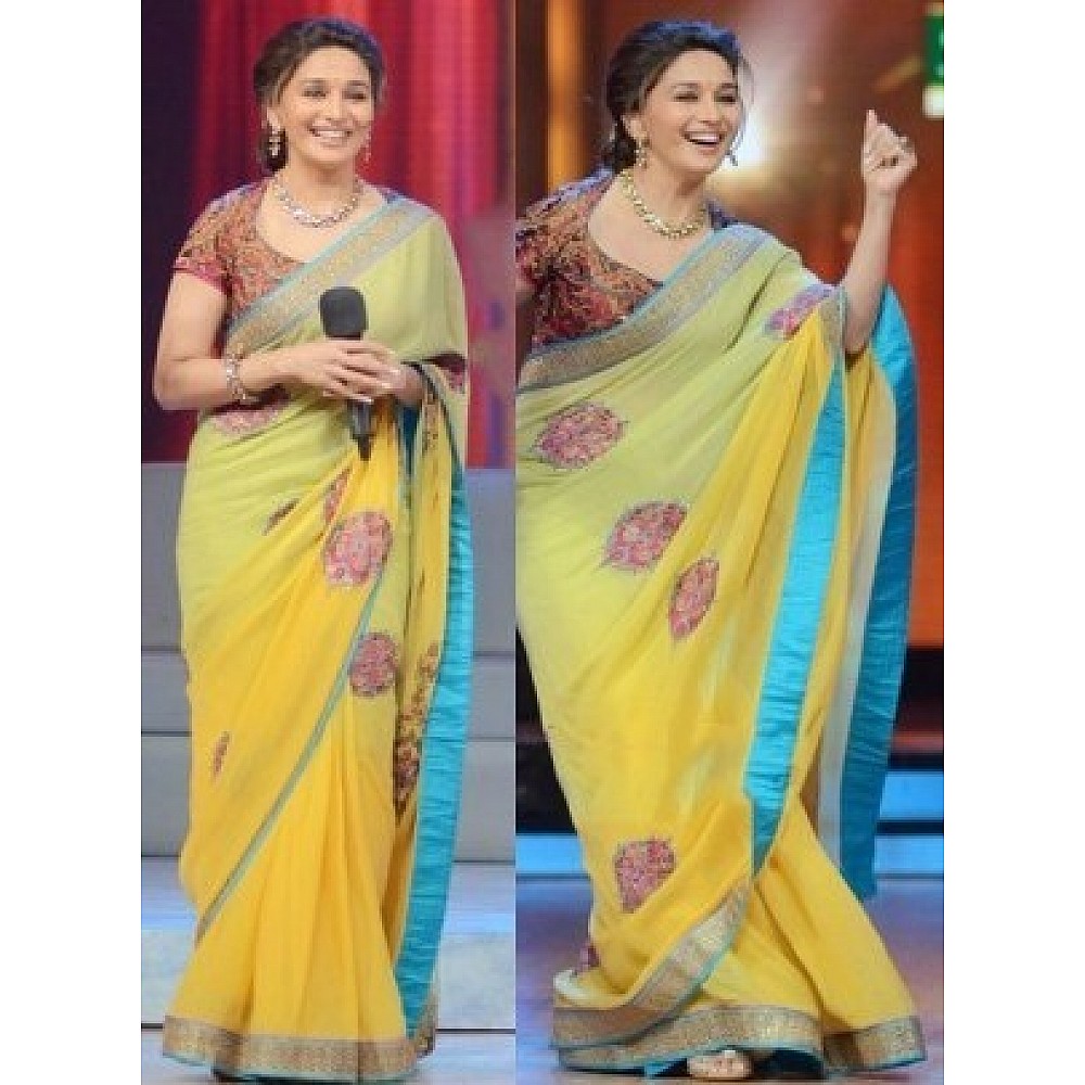 madhuri dixit with tushar kapoor queen beauty yellow saree