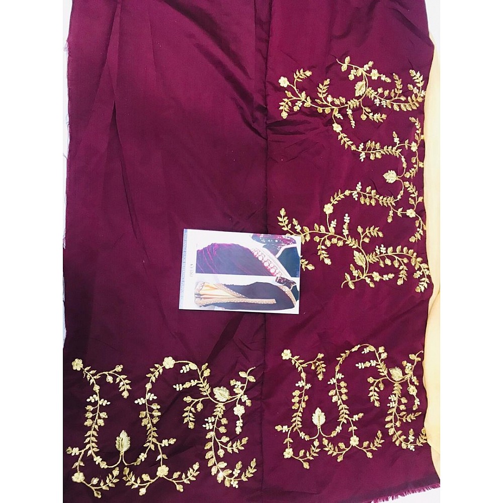 Maroon heavy velvet embroidered wedding saree
