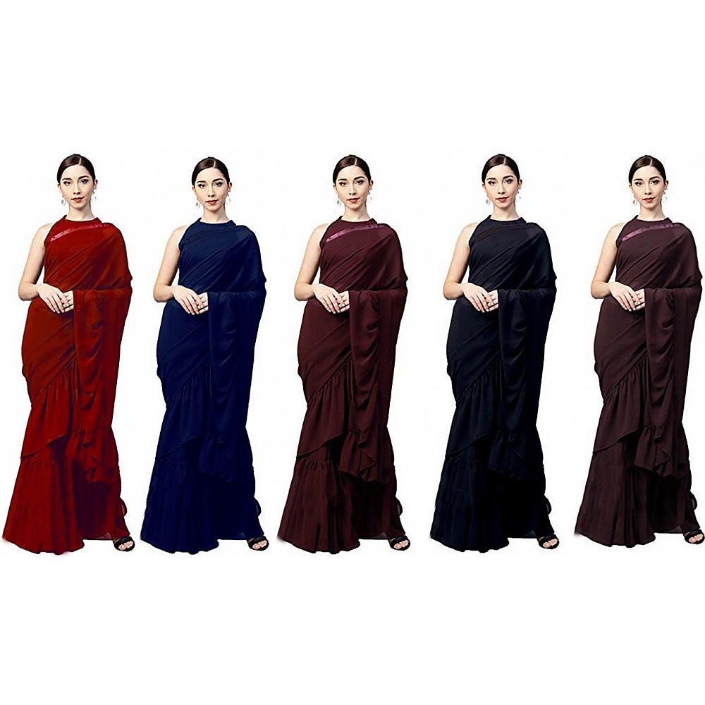 Multi colored georgette silk plain partywear saree