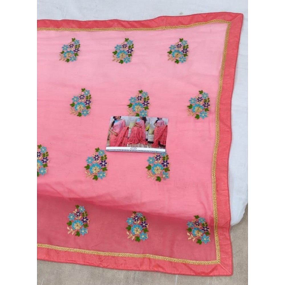 Pink georgette pedding embroidered ceremonial saree